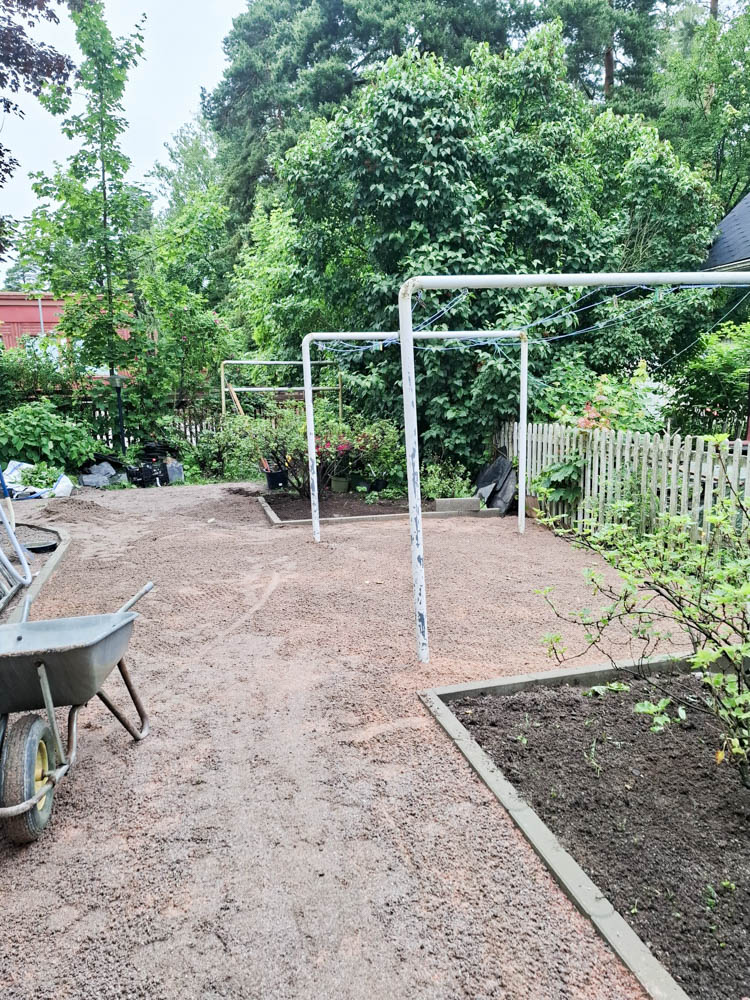 Pihan pohjatyöt, piha jaettiin erillisiin alueisiin